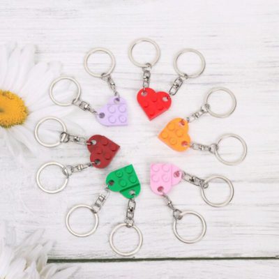 2 Pcs Couples Love Toy Brick Heart Keychain