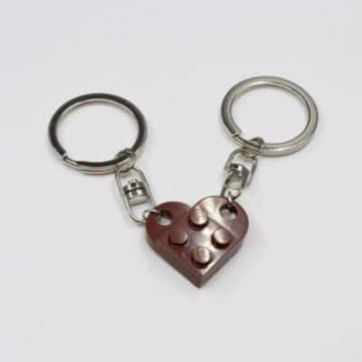 2 Pcs Couples Love Toy Brick Heart Keychain