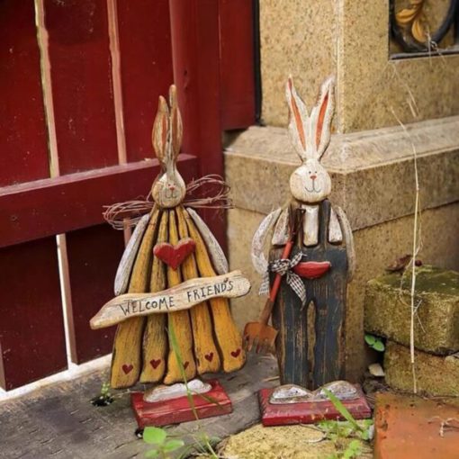 Wooden Retro Easter Bunny Outdoor Ornament