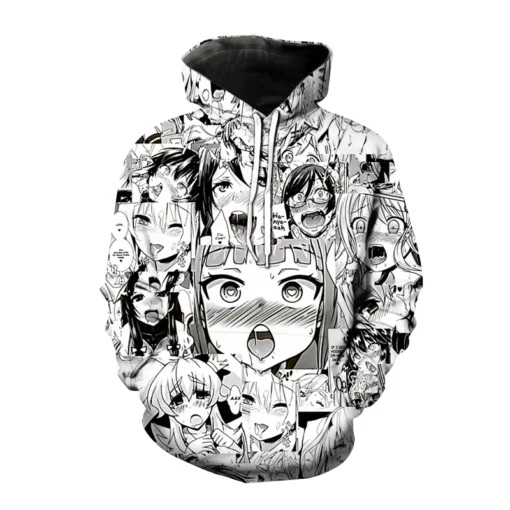 3D japán anime nyomtatott Ahegao kapucnis pulóver