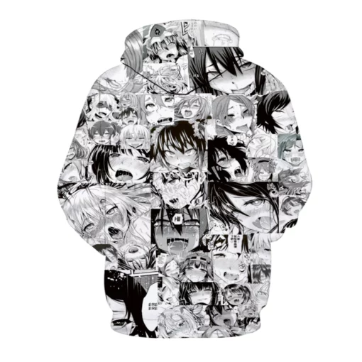 3D japán anime nyomtatott Ahegao kapucnis pulóver