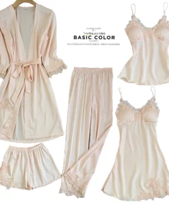 Blushy Silk 5 Piece Pajama Set