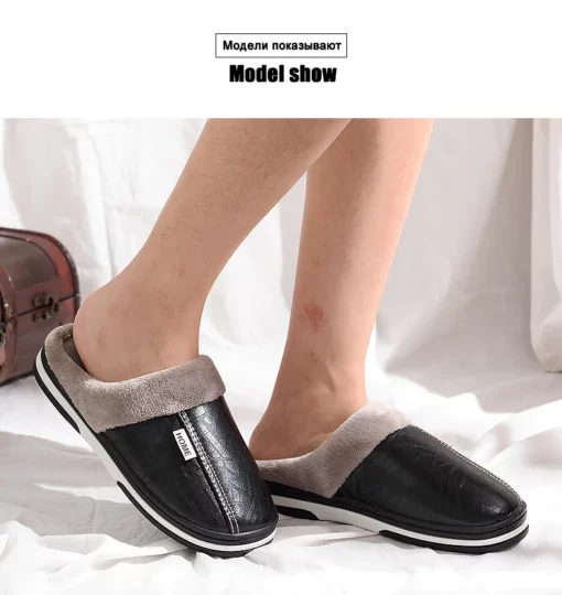 Hibaes PU Leather Cotton Women Slippers
