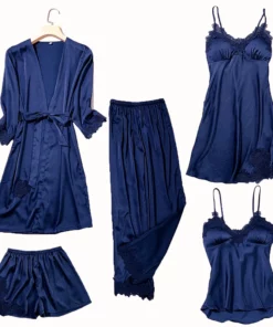 Blushy Silk 5 Piece Pajama Set