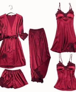 Blushy Silk 5 Piece Pajama Set