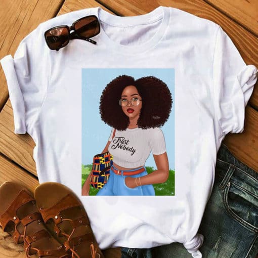 セクシープラスぽっちゃり厚手のプラスサイズエボニーカービーブラックアフリカ系アメリカ人女性Tシャツ