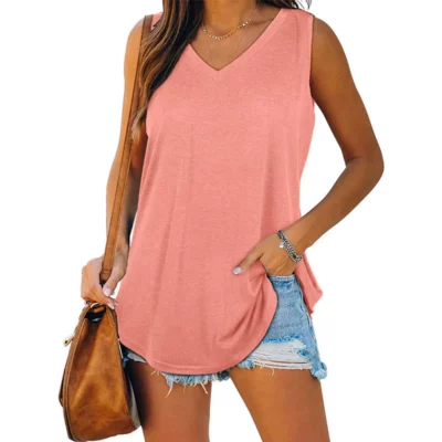 V-Neck Solid Color Sleeveless T-Shirt