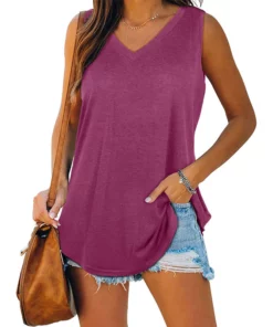 V-Neck Solid Color Sleeveless T-Shirt