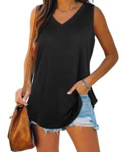 V-Neck Solid Color Sleeveless T-Shirt