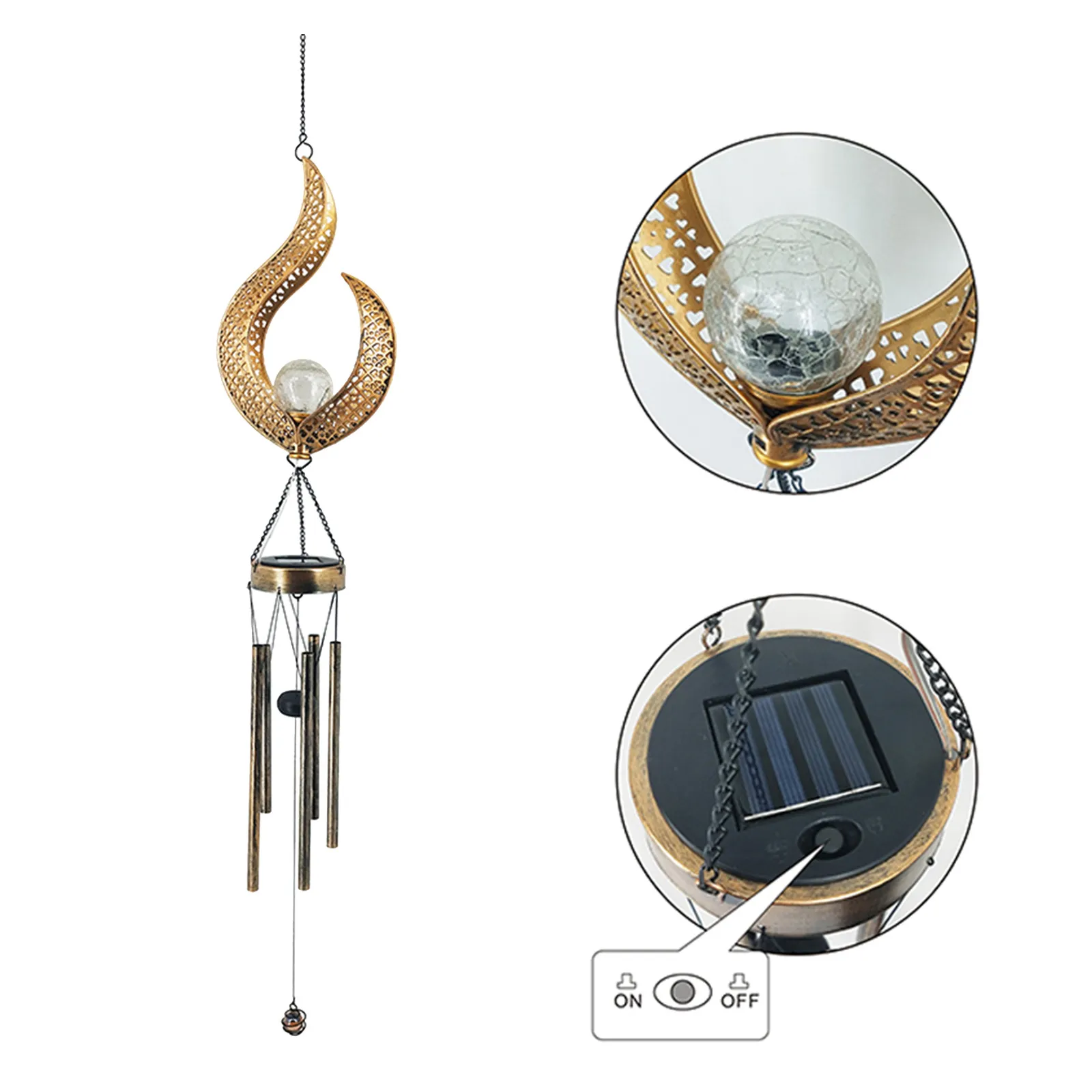 Solar Glass Ball Wind Chime Outdoor Light