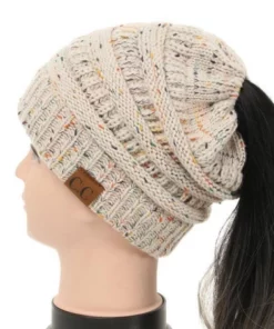Soft Knit Ponytail Confetti Beanie