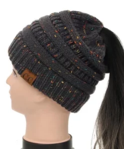 Soft Knit Ponytail Confetti Beanie