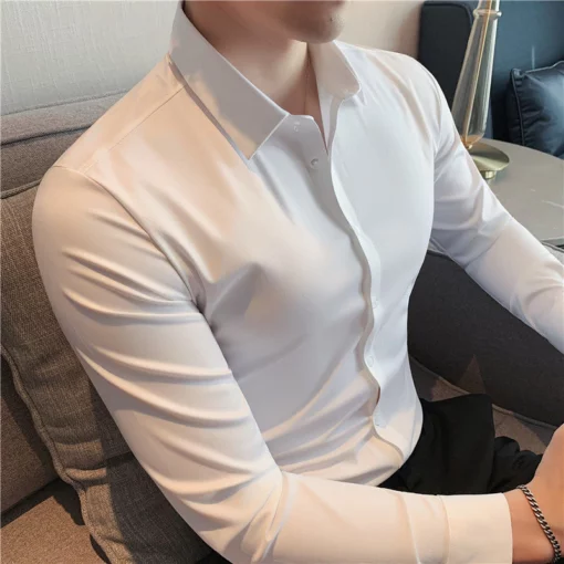 Solid Color Business Stretch Shirt sa Lalaki