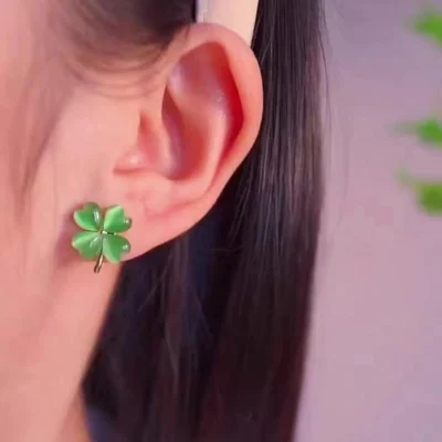 Opal Lucky Four Leaf Clover Earrings