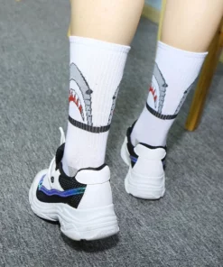 Grey & White Cotton Shark Socks
