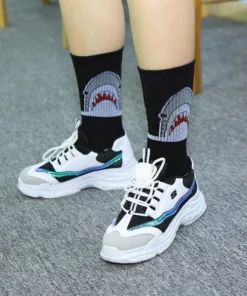 Grey & White Cotton Shark Socks