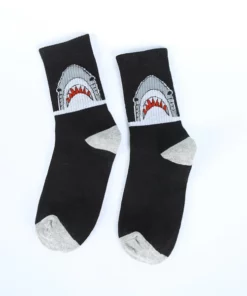 Grey & White Cotton Shark Socks