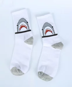 Grey & White Cotton Shark Socks