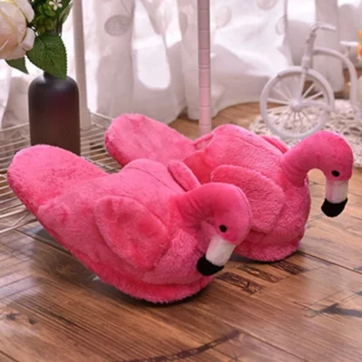 Plush Pink Flamingo Slippers