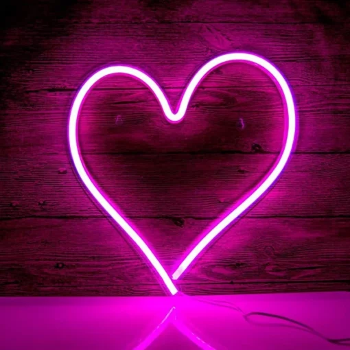 Luz de corazón rosa neón para parede