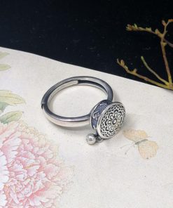 Buddhist Tibetan Prayer Wheel Ring OM Mantra Lotus Floral Ring