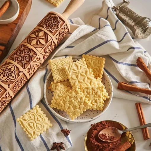 Wooden Square Embossed Rolling Pin
