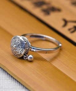 Buddhist Tibetan Prayer Wheel Ring OM Mantra Lotus Floral Ring