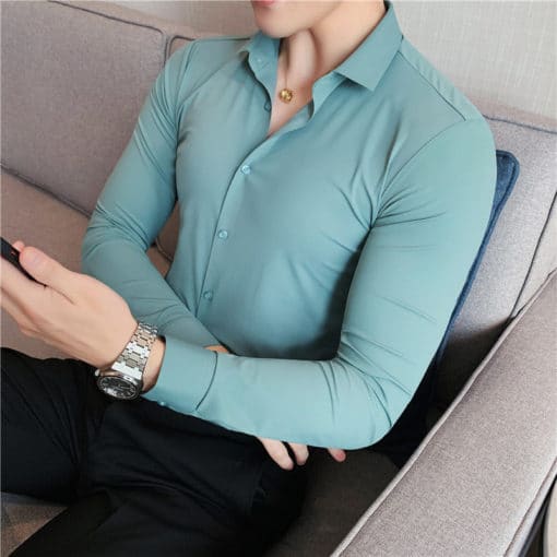 Solid Color Business Stretch Shirt sa Lalaki
