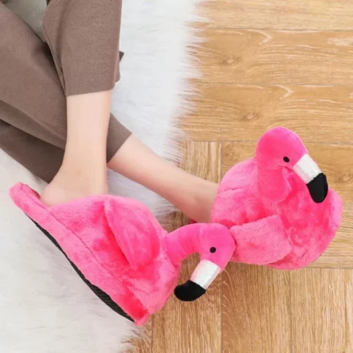 Plush Pink Flamingo Slippers
