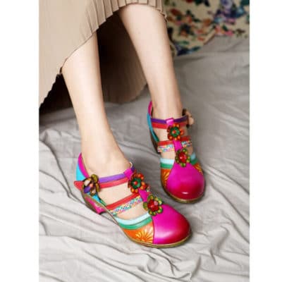Bohemian Retro Leather Flower Hollow Out Sandals
