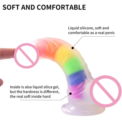 Soft Silicone Rainbow Dildo With Suction Cup