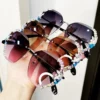Vintage Fashion Rimless Crystal Sunglasses