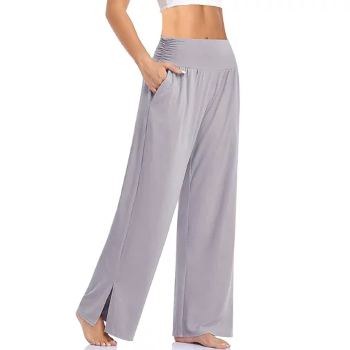 Женски панталони со широки ногавици лежерни лабави јога спортски панталони Домашни комфорни панталони пижами со џебови