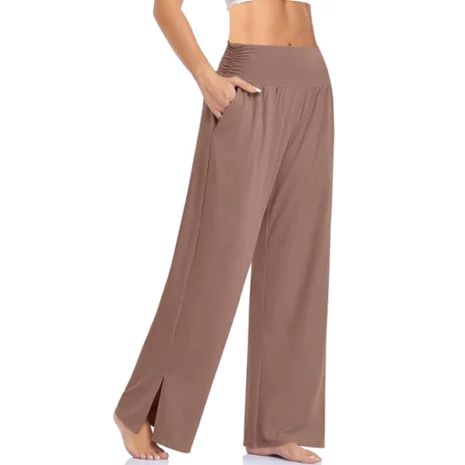Женски панталони со широки ногавици лежерни лабави јога спортски панталони Домашни комфорни панталони пижами со џебови