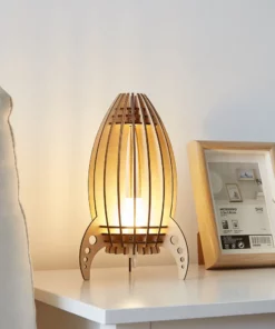Wooden Space Rocket LED Bedside Lamp