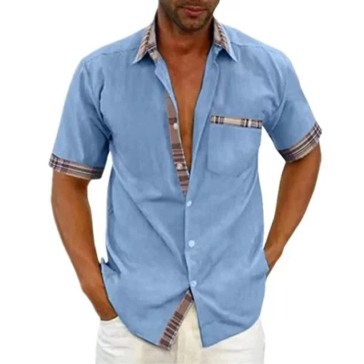 Мъжка ежедневна карирана лятна ленена риза
