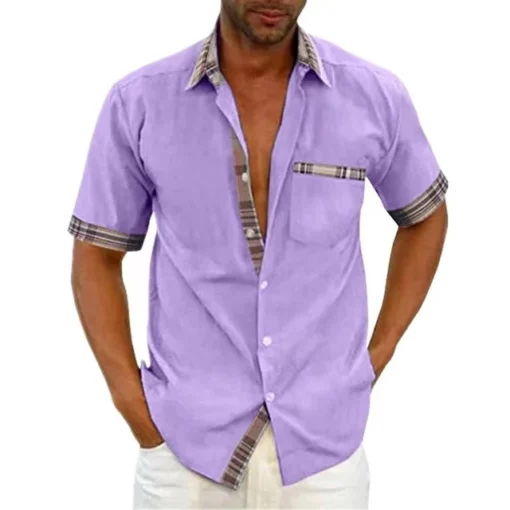 पुरुषांचा कॅज्युअल प्लेड समर लिनन शर्ट