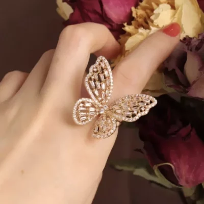 Copper & Cubic Zirconia Gold Butterfly Ring