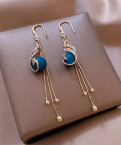 Golden Peacock Drop Earrings