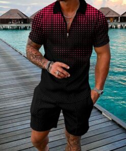 Men’s Water Green Color Printed Polo Suit