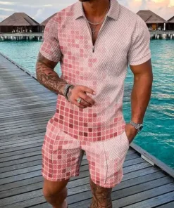 Men’s Water Green Color Printed Polo Suit