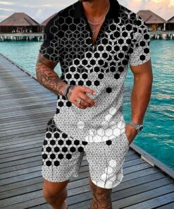 Men’s Water Green Color Printed Polo Suit