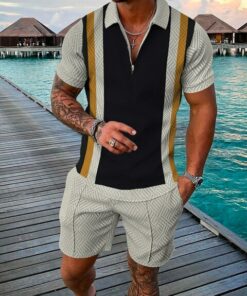 Men’s Water Green Color Printed Polo Suit