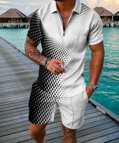 Men’s Water Green Color Printed Polo Suit