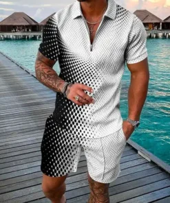 Men’s Water Green Color Printed Polo Suit