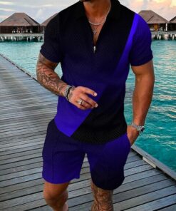 Men’s Water Green Color Printed Polo Suit