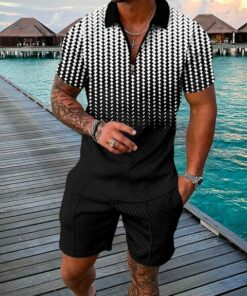 Men’s Water Green Color Printed Polo Suit