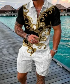 Men’s Water Green Color Printed Polo Suit