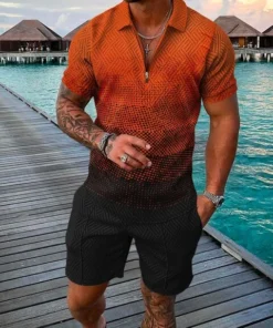 Men’s Water Green Color Printed Polo Suit