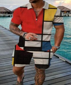 Men’s Water Green Color Printed Polo Suit